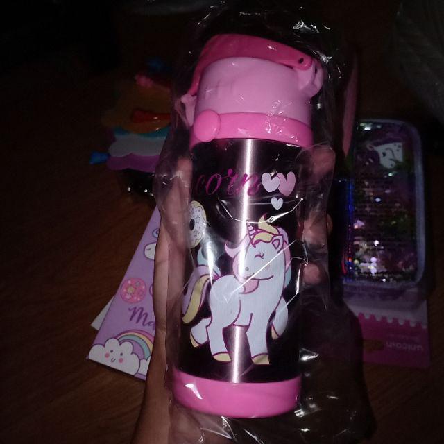 Botol Minum Termos Unicorn Stainless Anak Sedotan Water Bottle Grosir Lucu Sekolah 350ml Tahan Panas