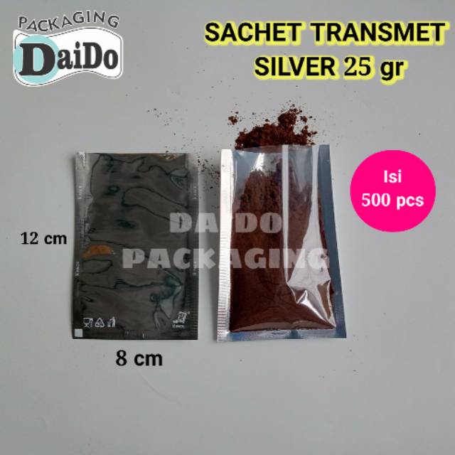 isi 500 pcs SACHET KOMBINASI SILVER TRANSPARAN 25 GRAM kemasan kopi kemasan snack