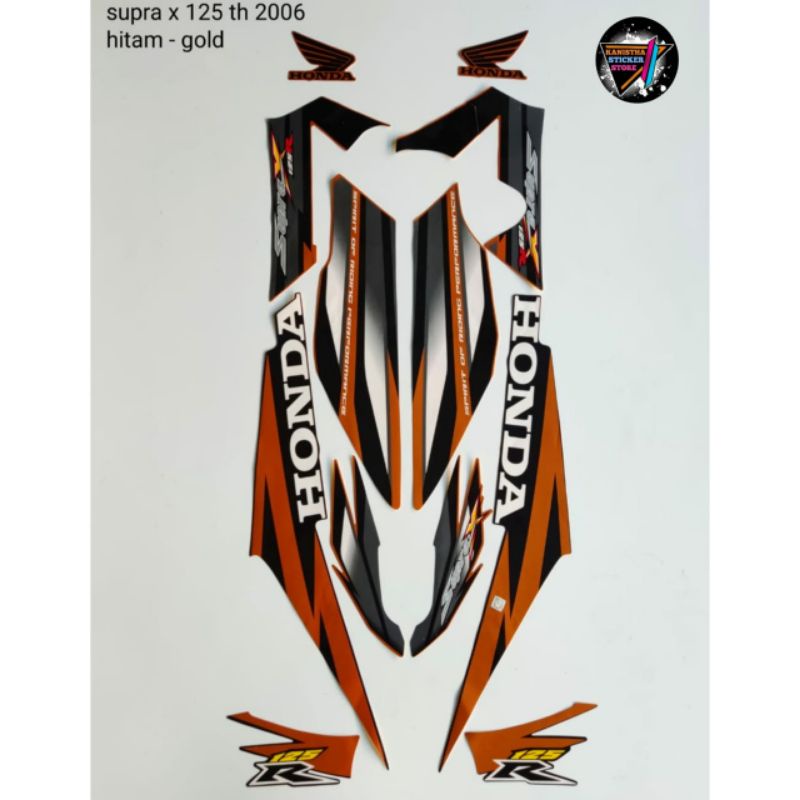 Striping honda supra x 125 tahun 2006 warna hitam gold, striping list body motor honda supra x125 te