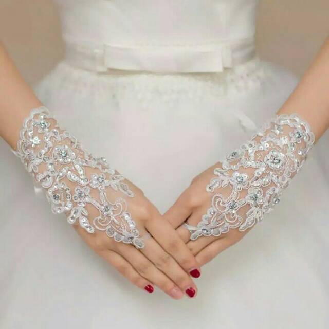 Jual Sarung Tangan Pengantin Wanita Wedding Bride Gloves Lace Renda Brokat Fingerless Wgtr 8494