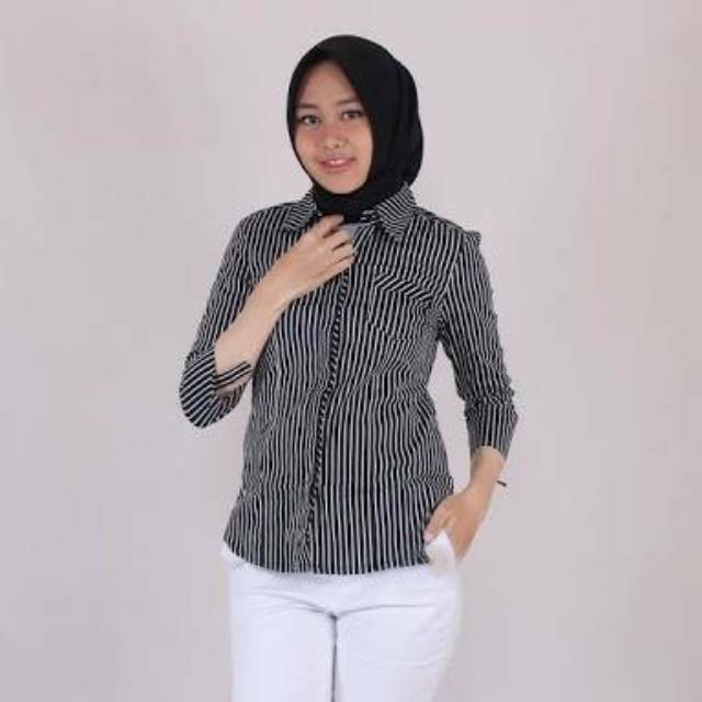 Kemeja formal wanita salur/kotak stertch