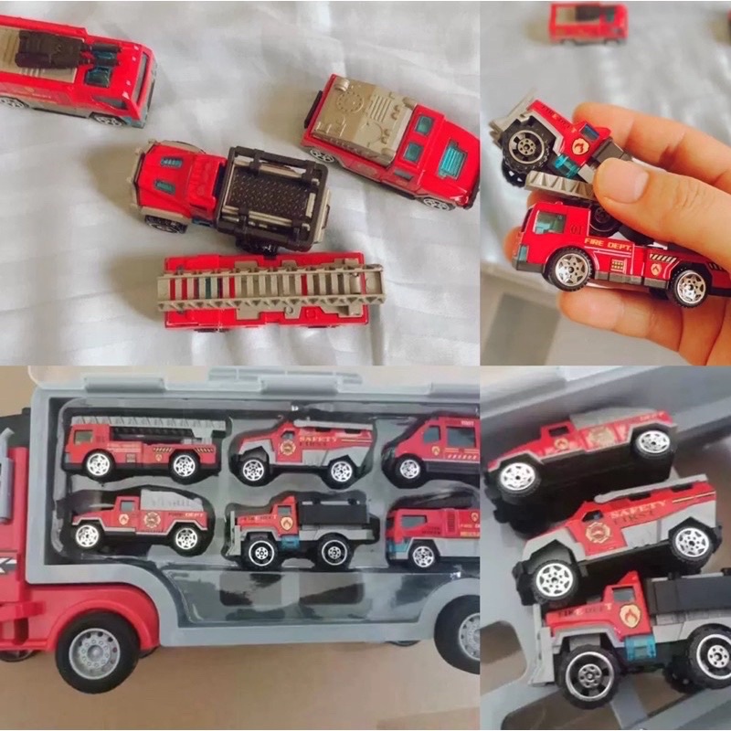 Storage Container Truck Fire Truck Vehicle Alloy Pull Back Car die cast car inertia mainan mobil2an dengan tempat penyimpanan