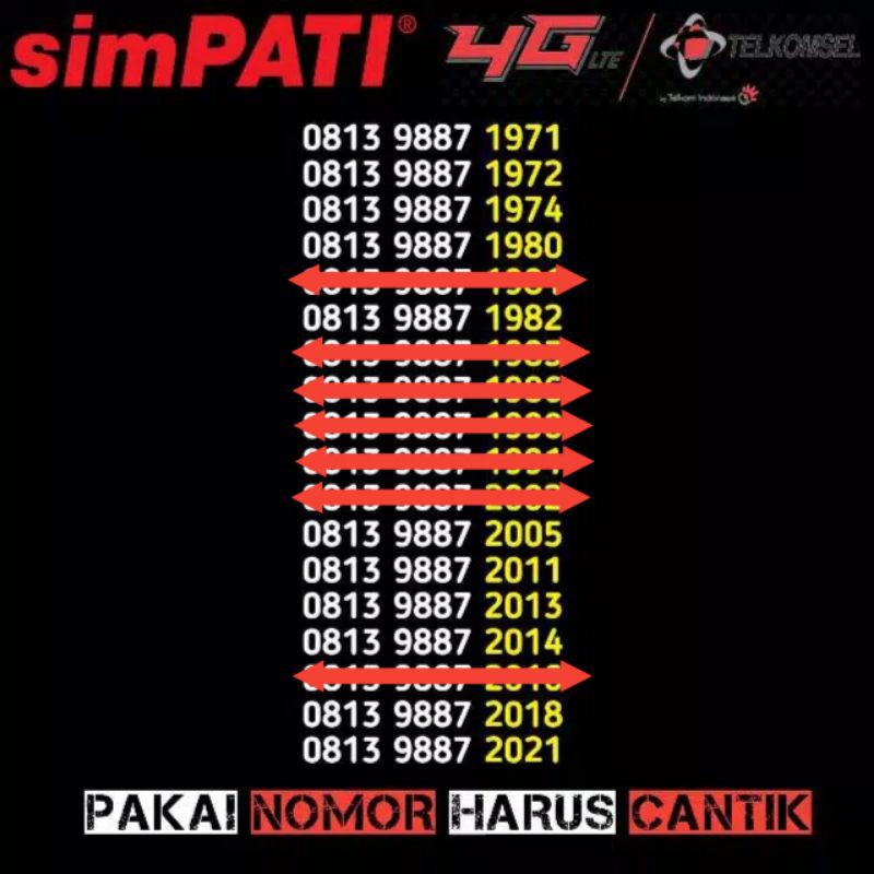 Nomor Cantik Simpati Tahun Lahir 1980 1981 1982 1983 1986 1990 1991 2002 2005 2011 2014 2014 2016