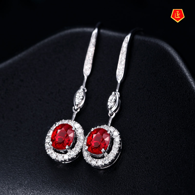 [Ready Stock]Luxury Temperament New Inlaid Ruby Emerald Earrings