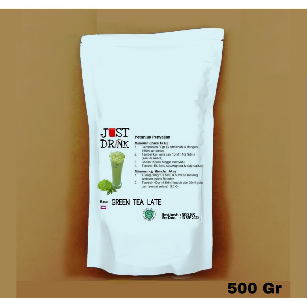 

JUST DRINK GREEN TEA LATTE Bubuk Minuman Ice Blend Milk Shake TEA HIJAU 500 GR