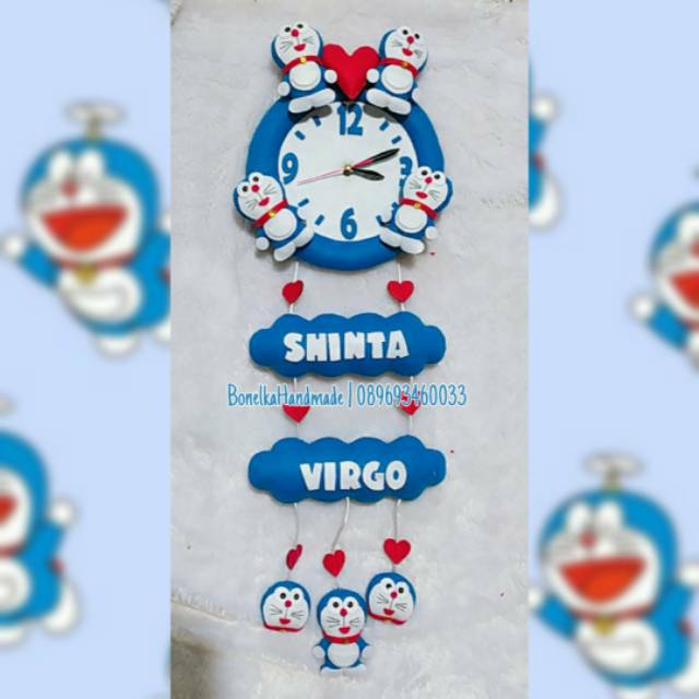 Jam Dinding Karakter Doraemon Bisa custom Nama dan tanggal lahir