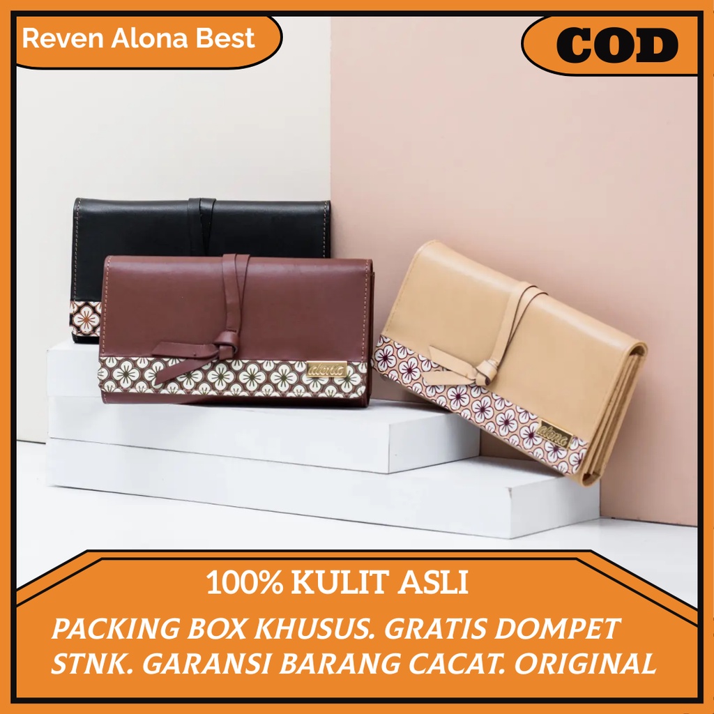 Dompet wanita panjang kulit asli original elegant modern mewah motif batik cantik kulit sapi premium