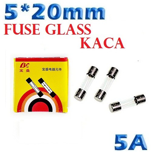 x10 Fuse Kaca 5A ukuran 5x20 mm Kecil 250VAC sekring sekering glass 5*20 isi 10 Buah