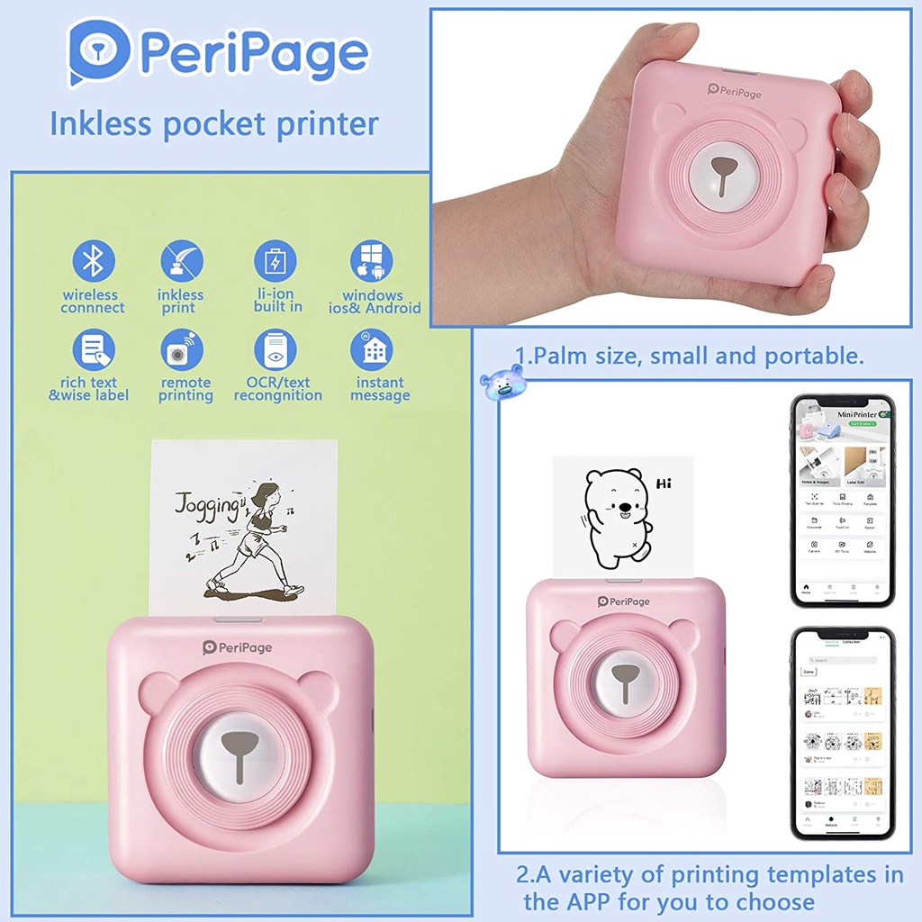 PeriPage-Mini A6 Thermal Printer untuk Ponsel, Mesin Cetak Foto Saku Bluetooth, Kompatibel dengan Android dan IOS, Cocok untuk Hadiah Anak-1