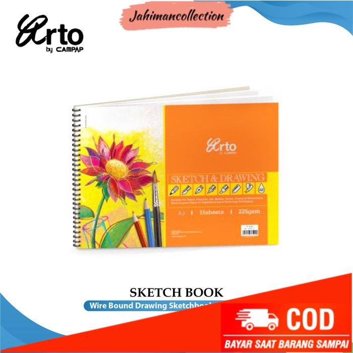 

✨ BISA COD ✨ Arto A3 225Gsm Wire-O Sketch & Drawing Book