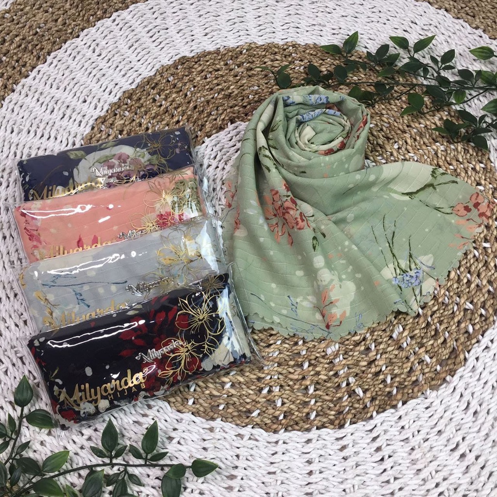 Hijab Wanita Cantik Motif Camelia Segiempat | Scarf Printing Premium Segi Empat | Milyarda Hijab Pre