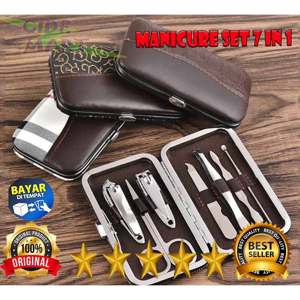 Manicure Pedicure Set 7IN1 Dompet Paket Pembersih Kuku Pinset Gunting Lancip Korek telinga Kuping