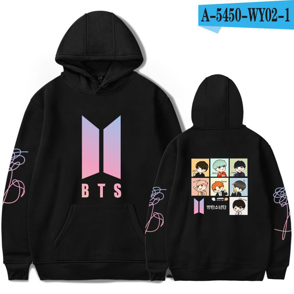 Sweater Kaos Uni Model Pullover Lengan Panjang Dengan Hoo Dan Gambar Kartun Bts Bangtan Boys