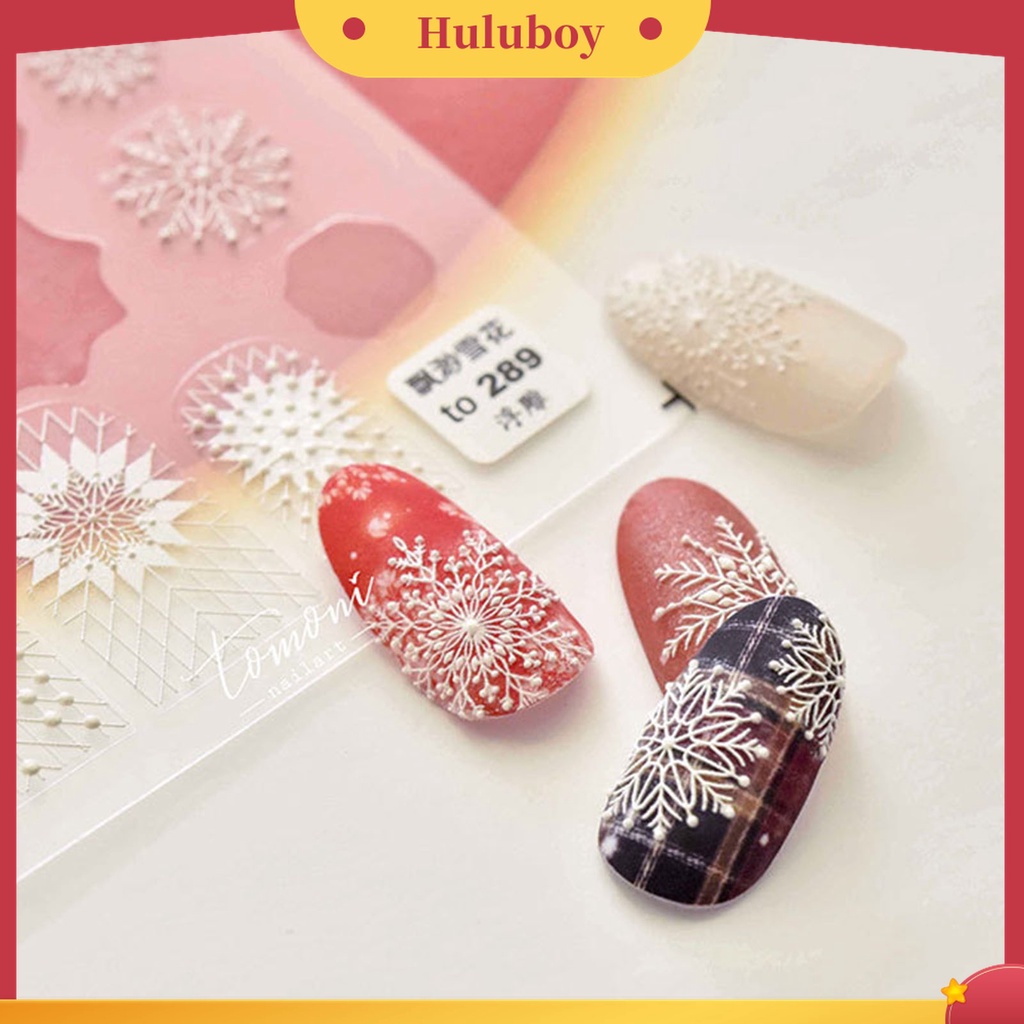 Huluboy Huluboy♡ Stiker Kuku 3D Ultra Tipis Motif Kepingan Salju Untuk Manicure