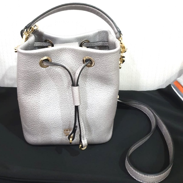 **SALE** BRAND NEW MCM Catherine Drawstring Silver Shoulder Bag