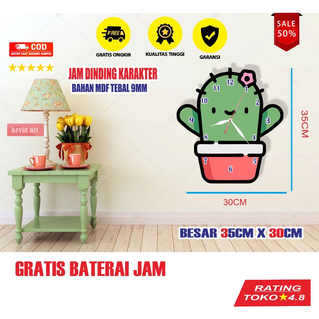 JAM DINDING UNIK DAN LUCU GAMBAR KAKTUS ANIMASI KATUS KARAKTER DEKORASI HIASAN DINDING KAMAR TIDUR ANAK WALL DECOR CUSTOM PAJANGAN DIDING TERLARIS HADIAH KADO KOLEKSI ANAK MINIMALIS KEREN UNIK MEWAH DISKON PROMO DIY