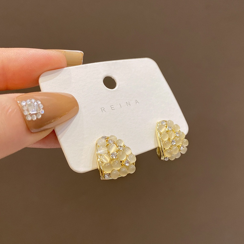 Anting Stud Opal Geometris Gaya Retro Perancis Untuk Wanita