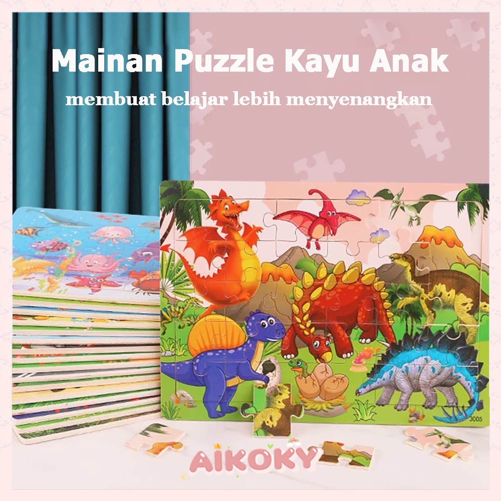 Aikoky Mainan edukasi bayi puzzle kayu/Wooden toys Satu set isi 30 buah