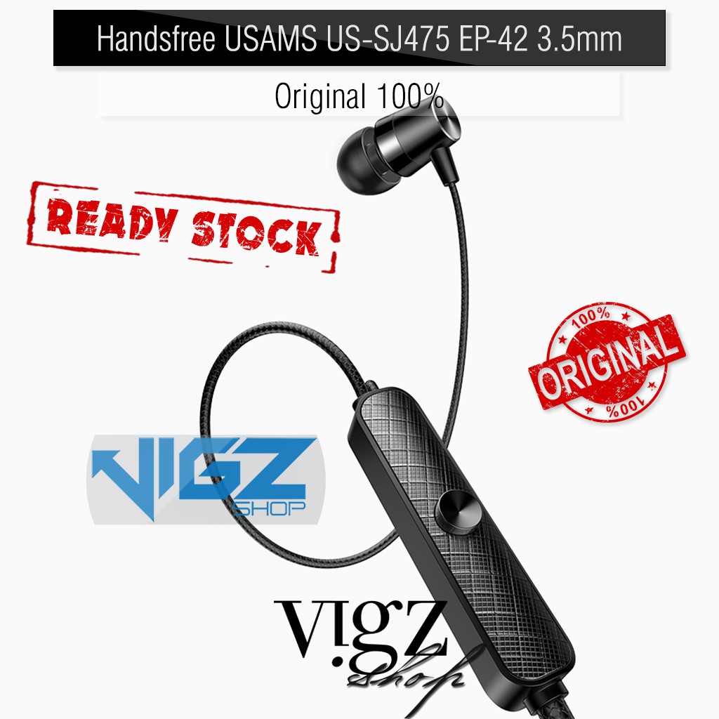 USAMS EP-42 Audio Jack 3.5mm Metal In-ear Earphone 1.2m Black Original