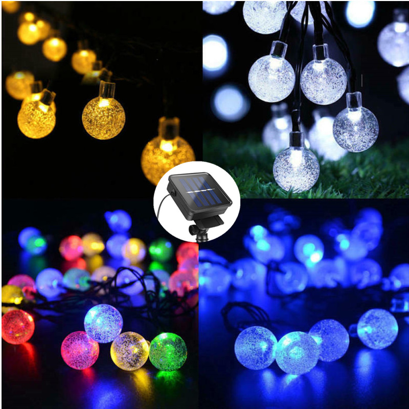 Solar Energy LED Crystal Ball Bubble Lamp/8 Modes Fairy String Lights/Outdoor Waterproof/Garden Christmas Festival Party Decoration/Warm White Colorful