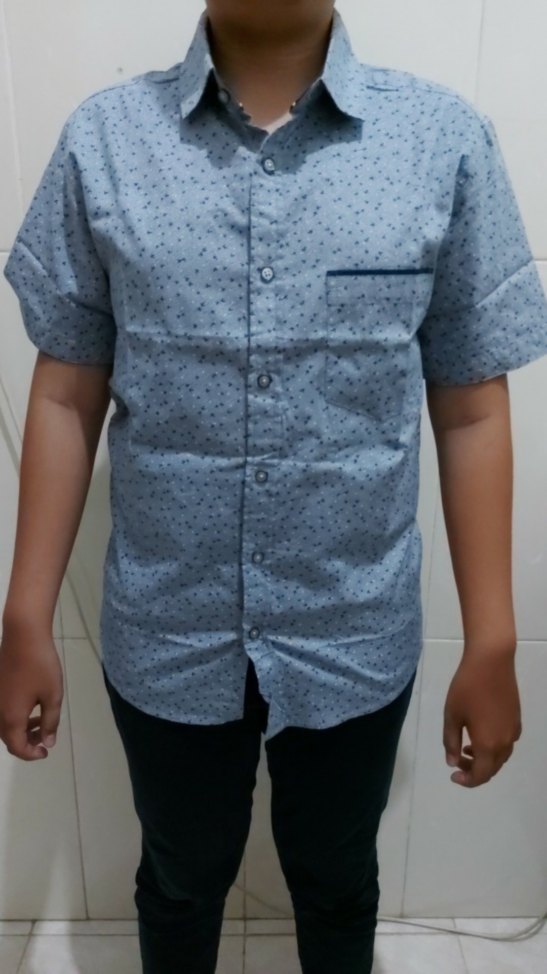 [gridline - R052] Kemeja Batik Pria Katun Lengan Pendek Regular Biru Navy Adem Nyaman Halus