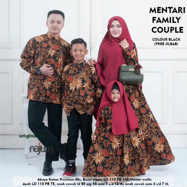 Couple batik family lengkap ayah ibu anak laki dan perempuan.sarimbit keluarga muslim modern elegant