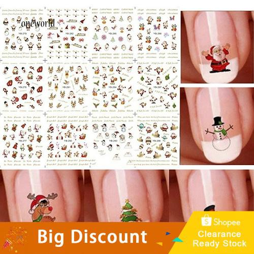 [In] 12Pcs / Lembar Stiker Kuku Motif Natal / Snowflake / Snowman untuk Dekorasi Nail Art