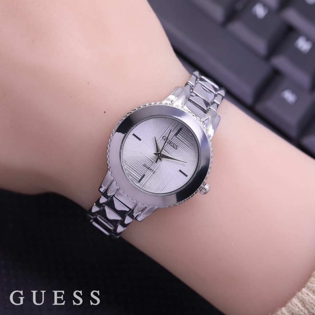 JAM TANGAN WANITA GUESS BULAT STRAP RANTAI STAINLESS - JAM TANGAN CEWEK