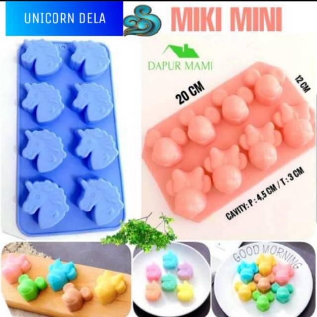 DAPURMAMI Cetakan Silikon Unicorn Mickey  Cetakan Cokelat Puding Cake Jelly Agar