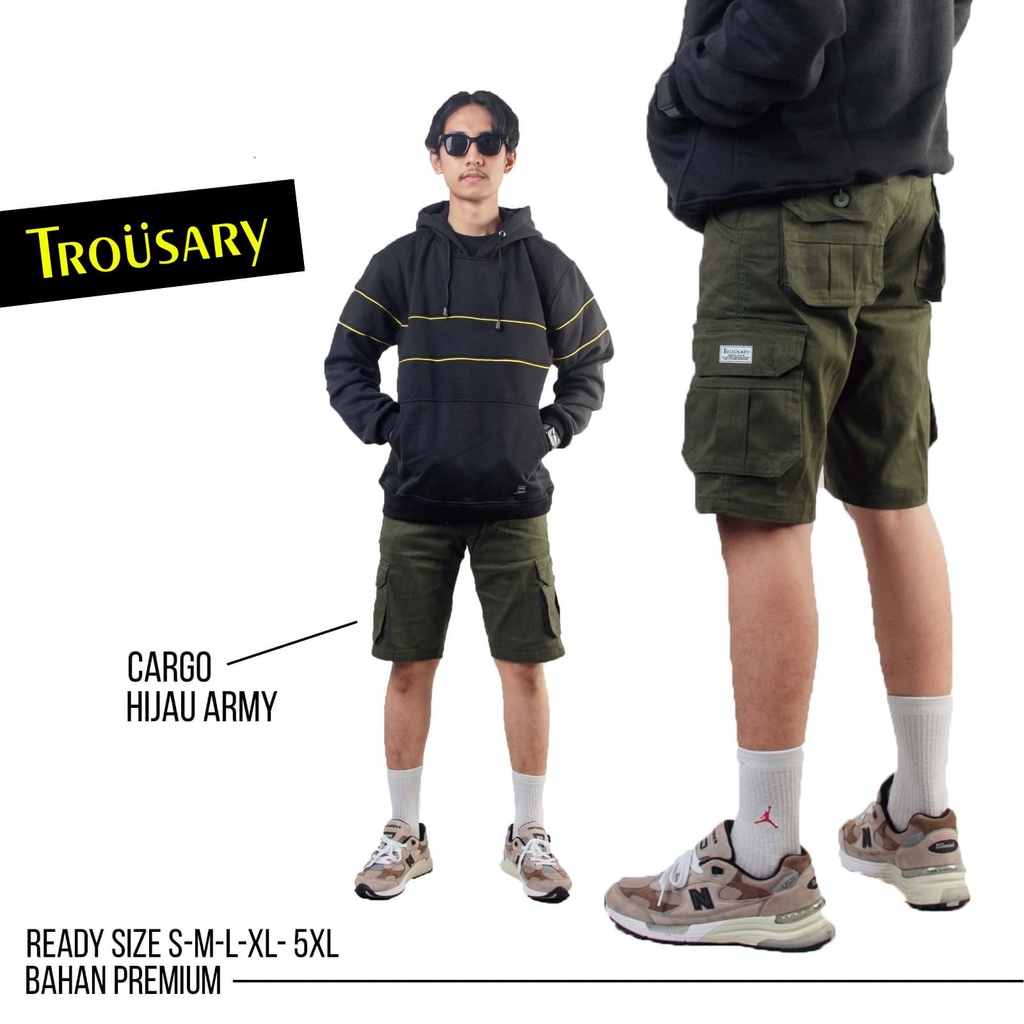 Trousary Celana Cargo Pendek Size S Sampai 5XL Big Size Hijau Army