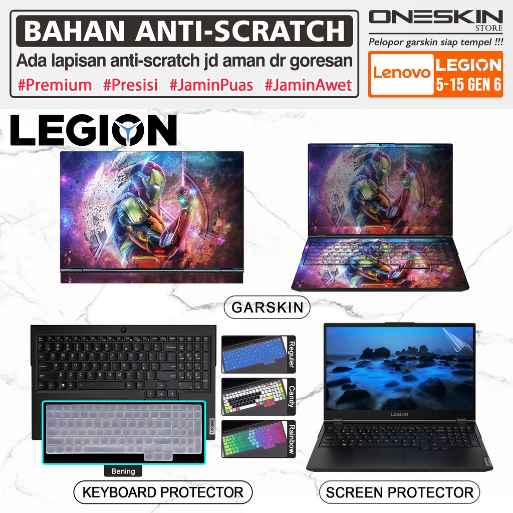 Garskin Sticker Laptop Pelindung Screen Keyboard Protector Lenovo Legion 5 5i-15 15ACH6 15ACH6A 15ACH6H 15ITH6 15ITH6H Gambar Full Body Silikon Glossy