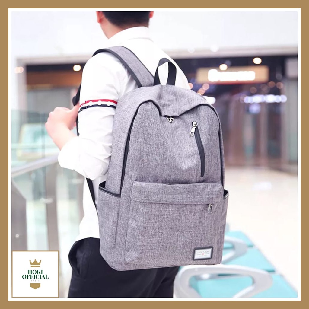 [COD] Tas Ransel Pria Wanita Kapasitas Besar Tas Warna Polos Muat Laptop Up To 16 Inch Backpack Multifungsi HokiOfficial