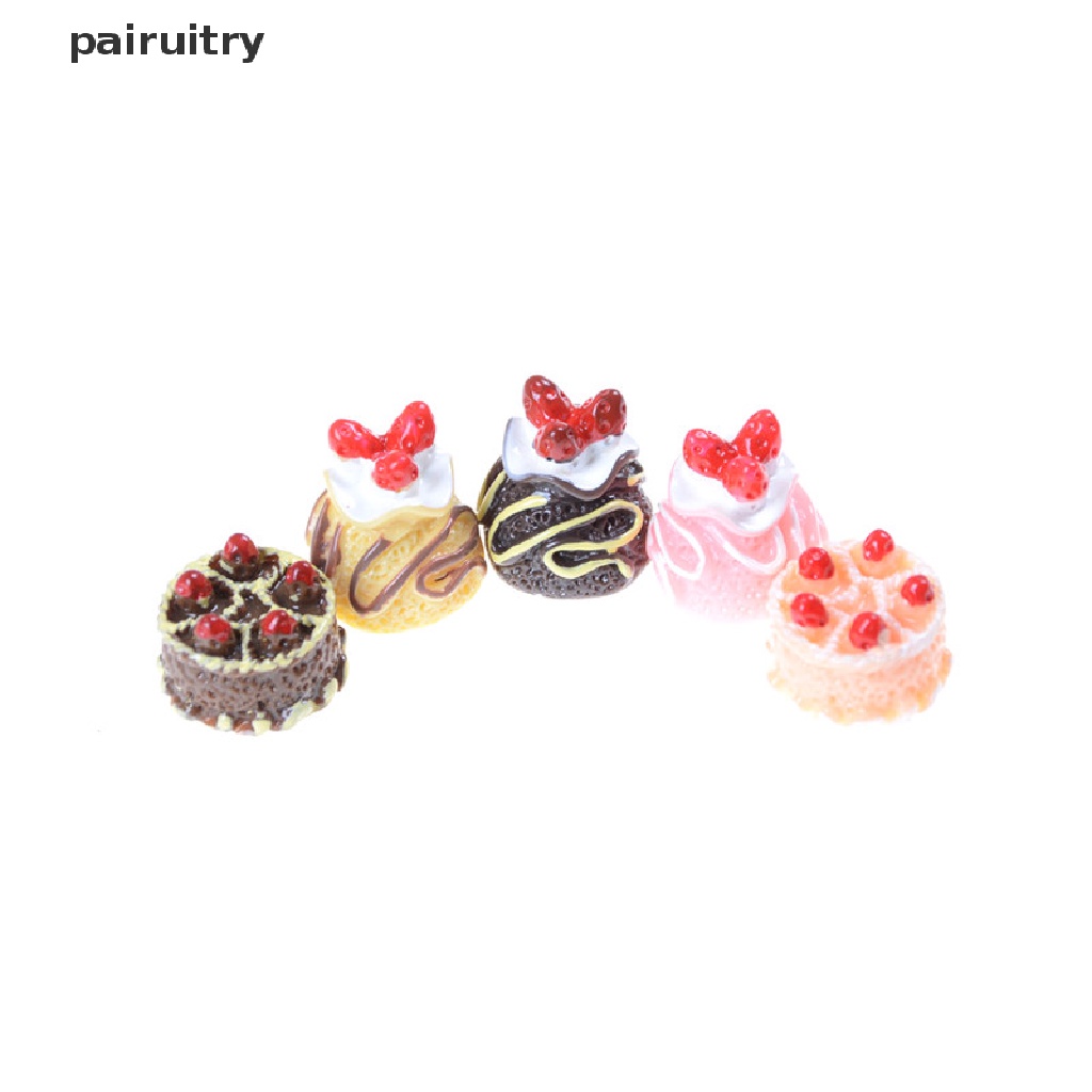 Prt 5pcs Miniatur Kue Dessert 3D Bahan Resin Untuk Aksesoris Rumah Boneka PRT