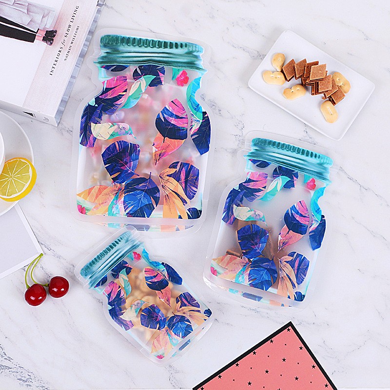 Reusable Moisture-proof Mason Bottle Ziplock Bag / Dried Fruits Snacks Tea Candies Sealed Self-supporting Storage Bag