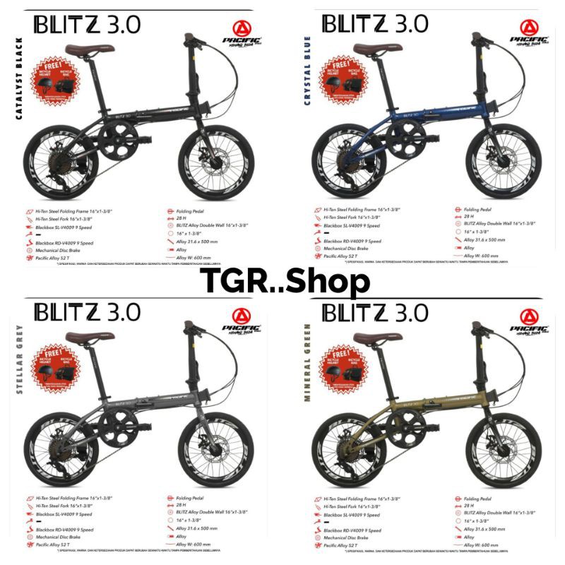 Sepeda lipat 16 inch Pacific BLITZ 3.0 (9 Speed)