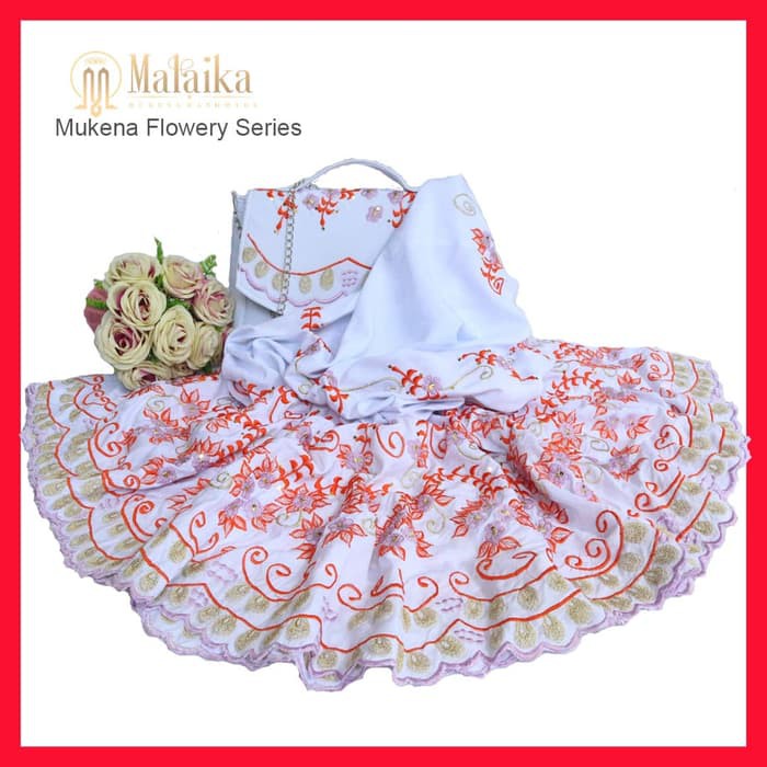 MY MUKENA PUTIH TELEKUNG BORDIR HANDMADE MALAIKA FLOWERY SERIES
