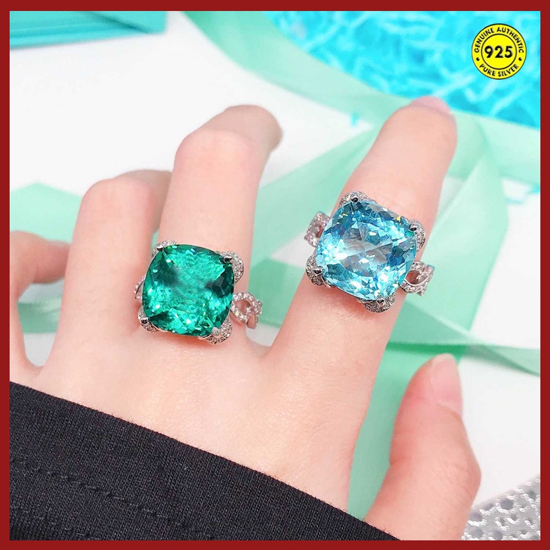 Cincin Batu Topaz Aquamarine Alami 15 Karat Untuk Wanita