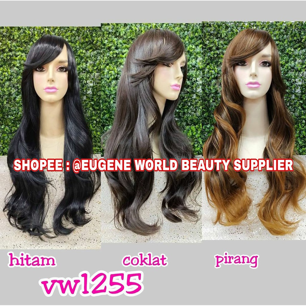 RAMBUT PALSU WIG WANITA PANJANG CURLY WAVE WAVY KERITING RAMBUT ASLI KOREA HITAM COKLAT 1255