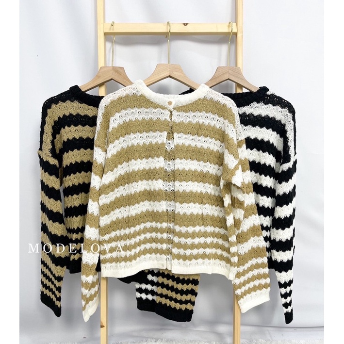 MDLV - Cardi Popcorn Rajut Cardigan Salur Cardigan Zigzag Rajut Good Quality