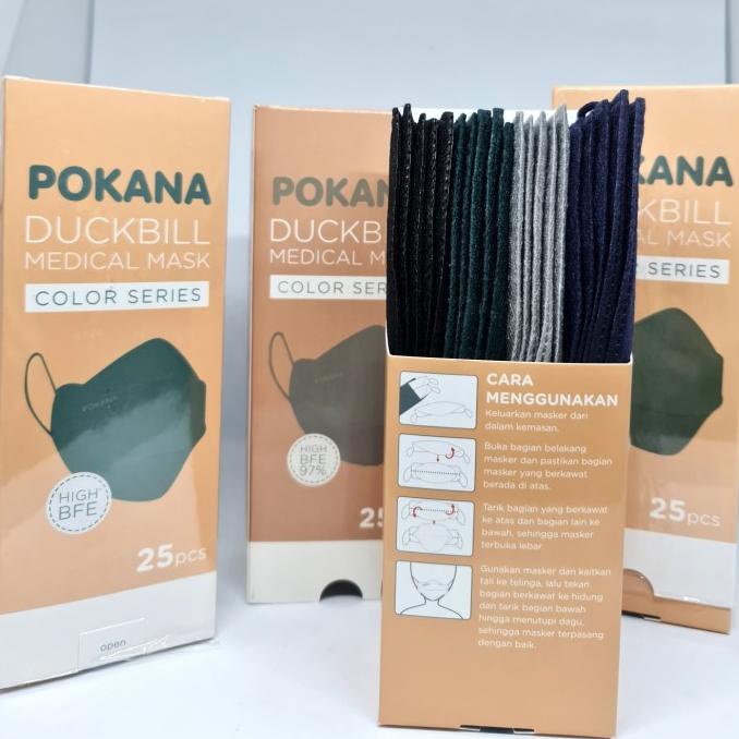 Masker POKANA Duckbill MIX DARK COLOUR isi 25 pcs 45-captikus Segera Dapatkan