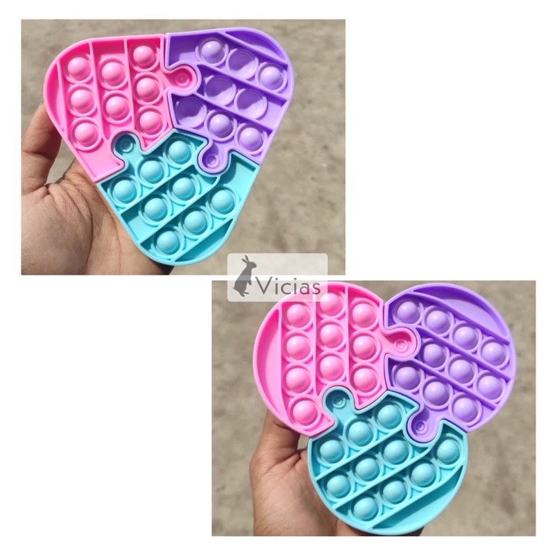 Pop It Fidget Toy Murah Rainbow Mainan Anak Penghilang Stress Tiktok-PUZZLE 3in1 Random