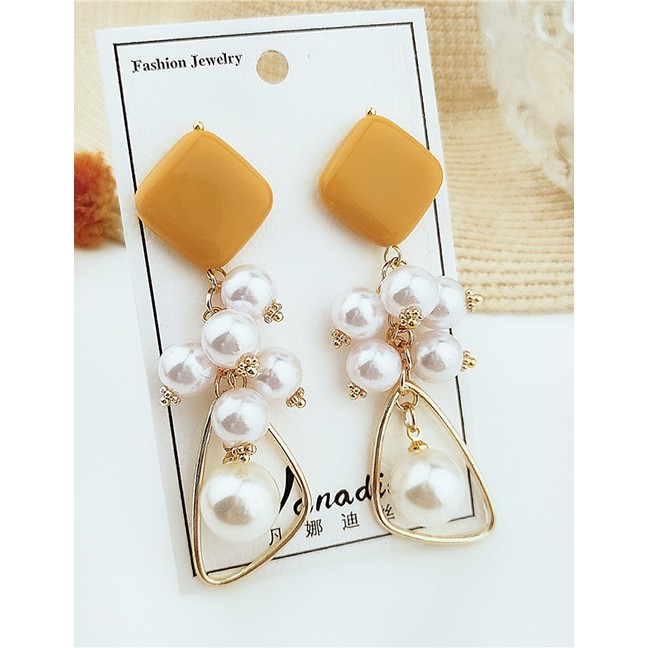 LRC Anting Tusuk Fashion Yellow Pearl Earrings F61280