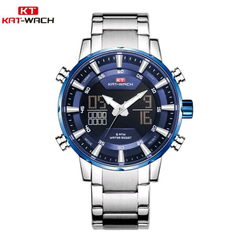 TERVIRAAALLLL 0KAT-WACH KT2027 Jam Tangan Pria Digital Analog Stainless Steel CURRENOS