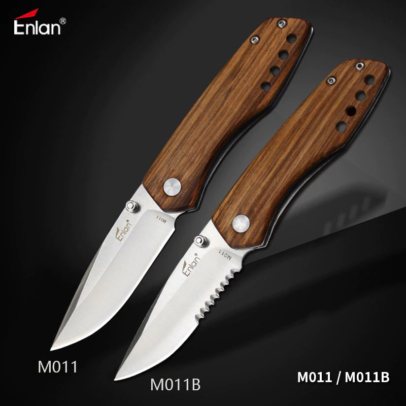 Enlan M011 Edc Folding Knife 8Cr13Mov Blade Wooden Handle Outdoor Camping Hunting Survival