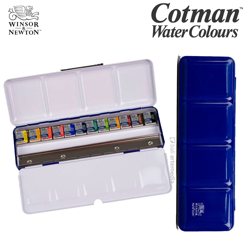 Winsor &amp; Newton - Cotman Watercolours set1of 12 Half Pans Metal Box - Blue Box