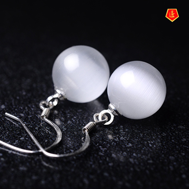 [Ready Stock]Simple Temperament Opal Silver Earrings