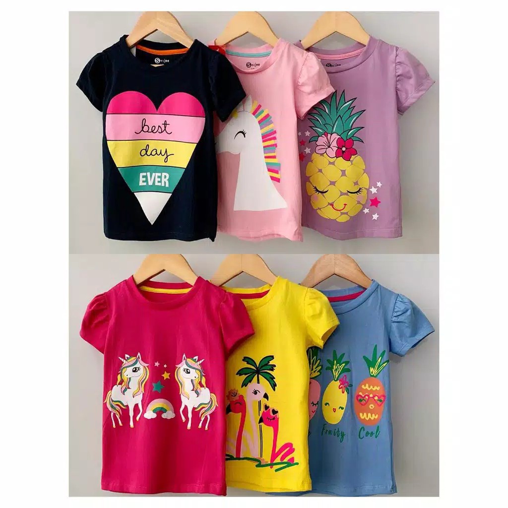 Kaos Atasan Anak Smilee Cewek Mix Motif Dan Warna Murah Meriah