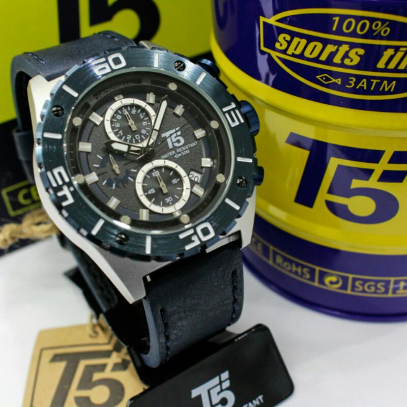 JAM TANGAN PRIA T5 H3806 CHRONOGRAPH ORIGINAL TAHAN AIR FREE BOX PAPPER BAG FREE GELANG TANGAN KAYU