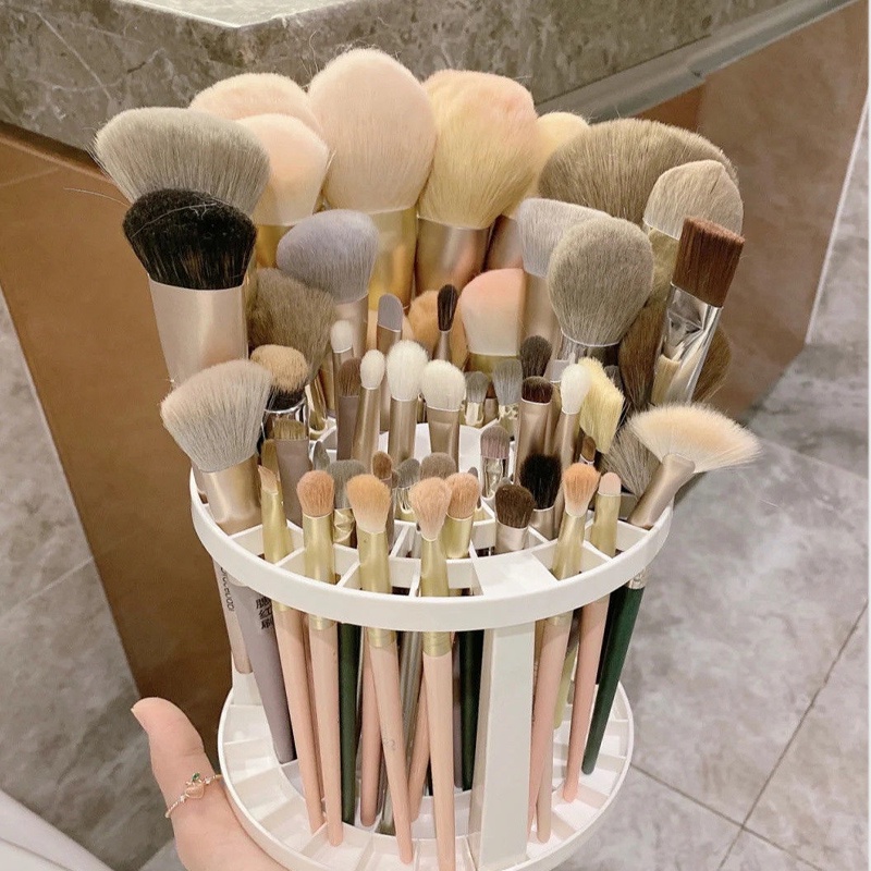 Rak Penyimpanan Brush Makeup Portable Bentuk Silinder Bahan Plastik