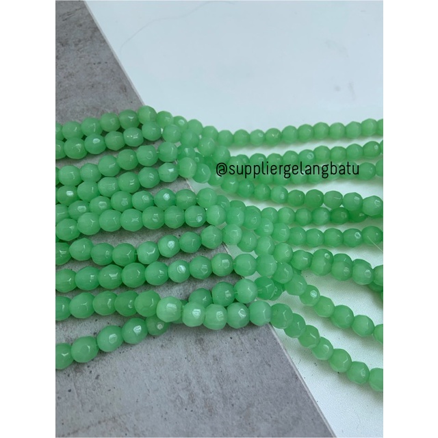 Bahan batu alam SOFT GREEN cat eye 8mm BULAT CUTTING mata kucing HIJAU bahan kalung gelang anting strap mask kerajinan tangan craft citayam fashion week etink vintage elegan bali manik crystal